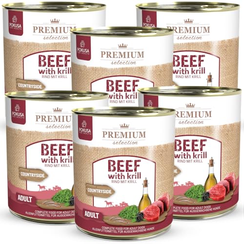 Premium Selection Rind mit Krill Nassfutter für ausgewachsene Hunde 6 x 800 Gramm von Lux4Kids