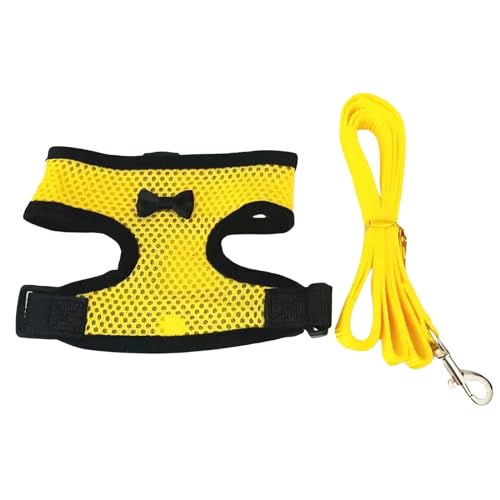 Atmungsaktives Haustier Westenset Kühle Haustierwesten mit Kleiner Schleife und Haustierleine Sandwich-Mesh für Hund und Katze (Gelb, L) von Luxetoys