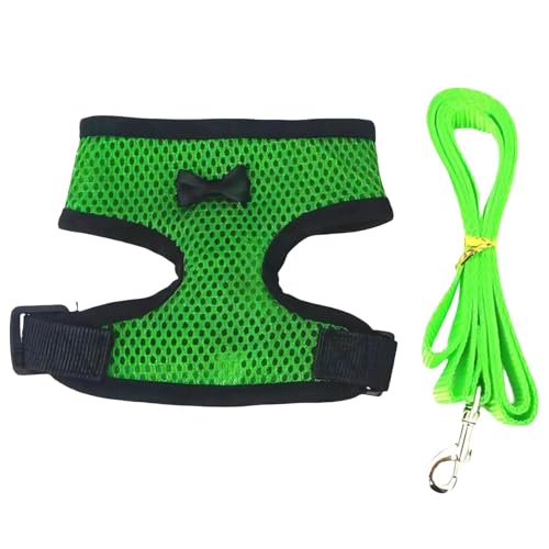 Atmungsaktives Haustier Westenset Kühle Haustierwesten mit Kleiner Schleife und Haustierleine Sandwich-Mesh für Hund und Katze (Grün, M) von Luxetoys