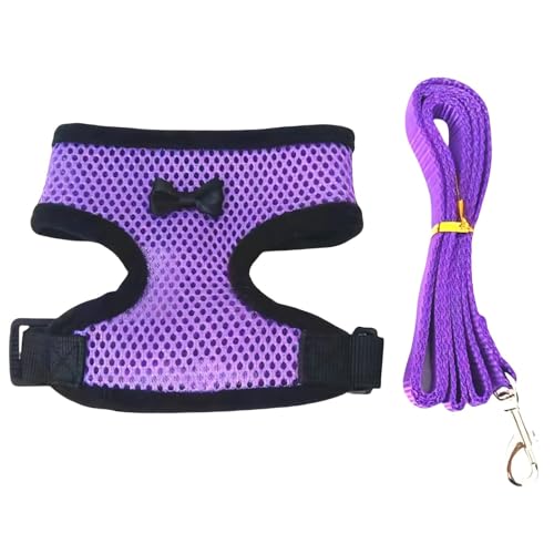 Atmungsaktives Haustier Westenset Kühle Haustierwesten mit Kleiner Schleife und Haustierleine Sandwich-Mesh für Hund und Katze (Lila, L) von Luxetoys