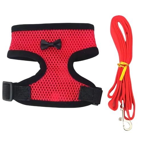 Atmungsaktives Haustier Westenset Kühle Haustierwesten mit Kleiner Schleife und Haustierleine Sandwich-Mesh für Hund und Katze (Rot, L) von Luxetoys