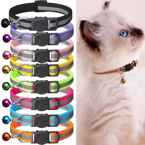 Reflektierendes Katzenhalsband mit Glöckchen, Sicherheits-Schnellverschluss-Schnalle, mit Namensschild, verstellbar für Mädchen, männliche Katzen, Haustierbedarf, Sachen, Zubehör (8 Farben) von Luxiremi