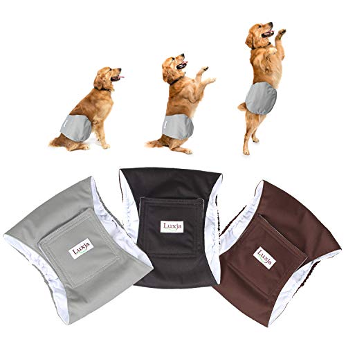 LUXJA Wiederverwendbar Stecker Hunde Windeln (3 Stück), Waschbar Puppy Bauchband, XL(Waist 20"-24"), Black+Gray+Coffee von Luxja