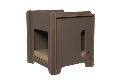 Luxury Dog House Indoor Hölzern Grau Katzenmöbel Mykonos mit weichem Kissen Bequem Modern und Elegant 14.4kg 53x53x58cm von Luxury Dog House