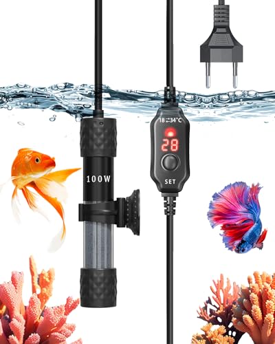 Luxvista Mini-Aquarium Heizung 100W Regelbarer Aquarium Heizstab für 50L Fischbecken/Schildkröte Tank Einstellbarer Digitale Aquariumheizung mit Thermostat für Salzwasser und Süßwasser (18-34°C) von Luxvista