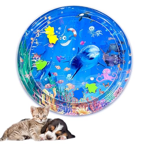Luylmo Wassermatte Katze, Sensorische Wasserspielmatte für Katzen, Kreative Katzen Wasserspiel Kühlmatte mit Fisch, 2024 Neue Interaktive Katzen Sensorspielzeug, für Heimtierbedarf von Luylmo