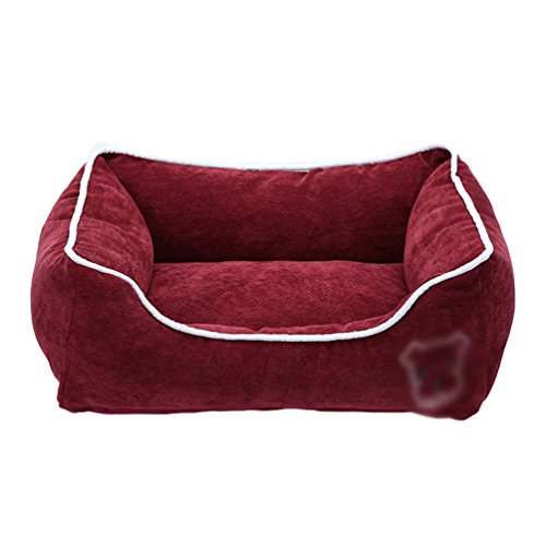 LvRao Hundebett, Katzenbett Corduroy Haustier Haus Rechteckig Hundekissen, Hundesofa, Tragbar Hundekorb - Für alle Jahreszeiten - (Burgund, L: 60 * 45 * 18cm) von LvRao