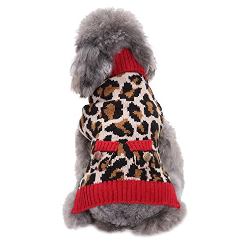 LvRao Klein Hunde Katzen Strickpullover Pulllover Rollkragen Sweater Leopard Weich Warme Haustier Kostüm Mantel (Braun Leopard, 2XL) von LvRao