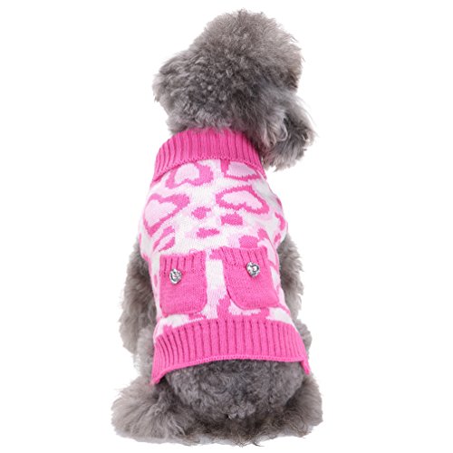 LvRao Klein Hunde Katzen Strickpullover Pulllover Rollkragen Sweater Leopard Weich Warme Haustier Kostüm Mantel (Pink Herz, 2XL) von LvRao