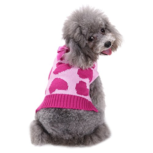 LvRao Klein Hunde Katzen Strickpullover Pulllover Sweater Süßes Herz Gedruckt Ärmellos Hund Haustierkleidung mit Bowknot (Rose, L) von LvRao