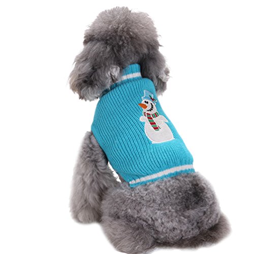 LvRao Niedlich Weich Weihnachten Halloween Gedruckt Haustier Welpe Hund Sweater Jumper Mantel (Blau Schneemann, L) von LvRao