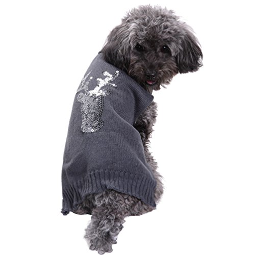LvRao Niedlich Weich Weihnachten Halloween Gedruckt Haustier Welpe Hund Sweater Jumper Mantel (Grau Rentier, XS) von LvRao