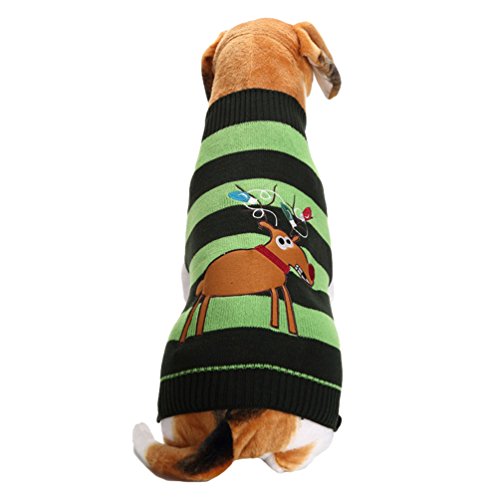 LvRao Welpe Hund Katze Strickpullover Sweater Doggie Rollkragen Jumper Weihnachten Rentier Haustier Kostüm Mantel (Grün, 2XS) von LvRao