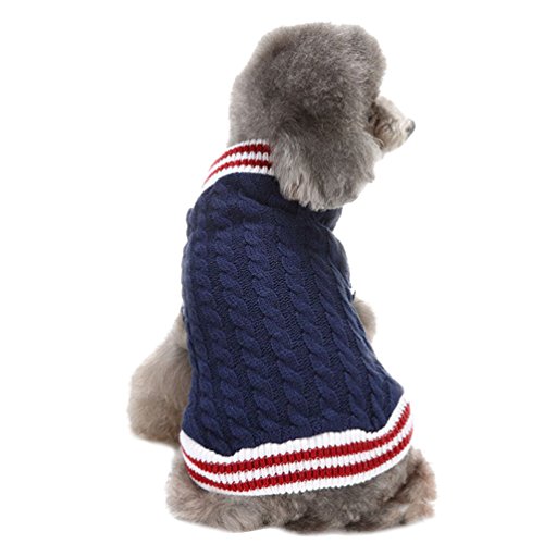 LvRao Welpe Hund Katze Strickpullover Sweater Niedlich Jumper Haustier Weihnachten Kostüm Mantel (Blau, L) von LvRao