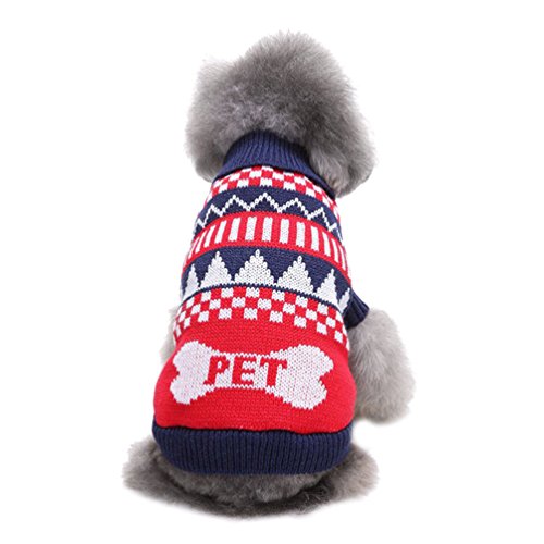LvRao Welpe Hund Katze Strickpullover Sweater Niedlich Jumper Haustier Weihnachten Kostüm Mantel (Blau Santa, M) von LvRao