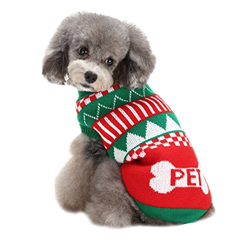 LvRao Welpe Hund Katze Strickpullover Sweater Niedlich Jumper Haustier Weihnachten Kostüm Mantel (Grün, M) von LvRao