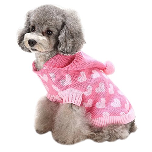 LvRao Welpe Hund Katze Strickpullover Sweater Niedlich Jumper Haustier Weihnachten Kostüm Mantel (Pink Herz, S) von LvRao