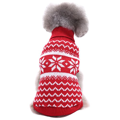 LvRao Welpe Hund Katze Strickpullover Sweater Niedlich Jumper Haustier Weihnachten Kostüm Mantel (Rot Schneeflocke, L) von LvRao