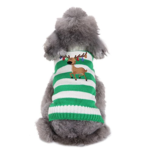 LvRao Welpe Hund Katze Strickpullover Sweater Rollkragen Weihnachten Rentier Jumper Haustier Kostüm Mantel (Grün, XS) von LvRao