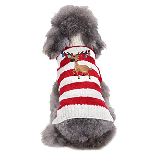 LvRao Welpe Hund Katze Strickpullover Sweater Rollkragen Weihnachten Rentier Jumper Haustier Kostüm Mantel (Rot, M) von LvRao