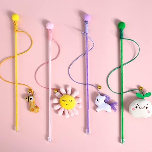 LvSenLin Cat Cartoon Plush Bell Funny Cat Stick Unicorn Sun Flower Bean Sprout Pet Interactive Vocal Toy Cat Accessories Pet Kitten Toys von LvSenLin