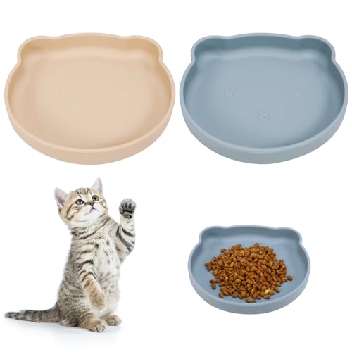 Lvefyti 2 Stück Futternapf für Katzen,Silikon Katzen Napf,Bunte Katzennäpfe Futterschale,Wasserschale Katzennapf,Katzennäpfe Mit Saugnapf für Trockenfutter(Nordisches Blau,Aprikosengelb) von Lvefyti