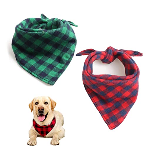 2 Stück Baumwolle Plaid Haustier Halstuch, Waschbare Haustier Bandana, Dreieck Lätzchen Welpen Halstuch, Hund Dreieckstuch Einstellbares, für Kleine Mittelgroße Groß Hunde Katzen Haustiere von Lwtsrp