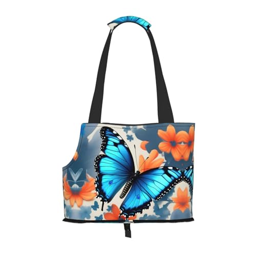 Lxqlss Blue Butterfly Stilvolle und tragbare Haustier-Crossbody-Tasche – Haustier-Tragetasche für kleine Hunde – Haustier-Tragetasche, Crossbody-Tasche für Haustiere von Lxqlss