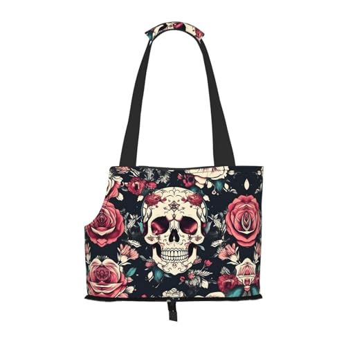 Lxqlss Blumen Schädel Ornament Muster Stilvolle und tragbare Haustier Crossbody Tasche - Haustier Tote Bag für kleine Hunde - Haustier Tote Bag Crossbody Tasche für Haustiere von Lxqlss