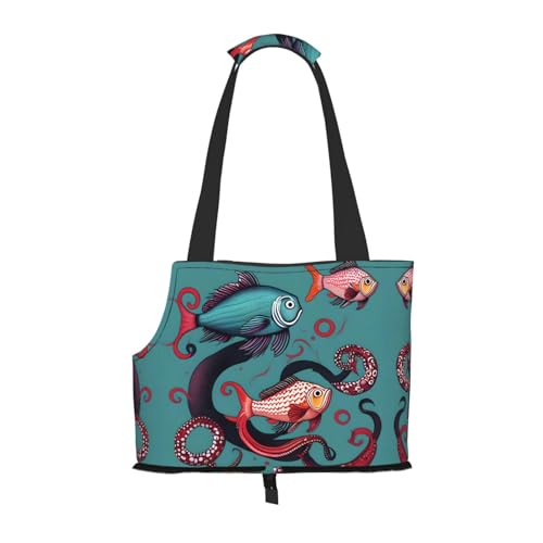 Lxqlss Fish and Octopus Stilvolle und tragbare Haustier-Crossbody-Tasche – Haustier-Tragetasche für kleine Hunde – Haustier-Tragetasche, Crossbody-Tasche für Haustiere von Lxqlss