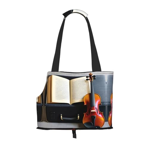 Lxqlss Haustiertasche mit Violine und Buch-Motiv, stylische und tragbare Haustiertasche für kleine Hunde, Umhängetasche für Haustiere von Lxqlss