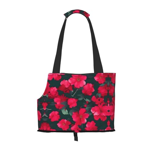 Lxqlss Rote rosa Blume, stilvolle und tragbare Haustier-Crossbody-Tasche – Haustier-Tragetasche für kleine Hunde – Haustier-Tragetasche, Crossbody-Tasche für Haustiere von Lxqlss