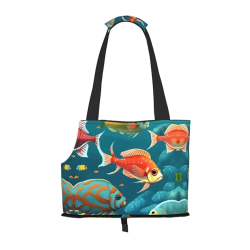 Ocean Underwater Fish Stilvolle und tragbare Haustier-Crossbody-Tasche – Haustier-Tragetasche für kleine Hunde – Haustier-Tragetasche, Crossbody-Tasche für Haustiere von Lxqlss