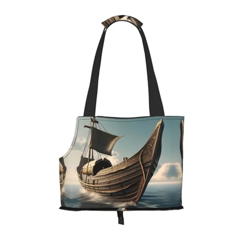 Old Viking Boat Stilvolle und tragbare Haustier-Crossbody-Tasche – Haustier-Tragetasche für kleine Hunde – Haustier-Tragetasche, Crossbody-Tasche für Haustiere von Lxqlss