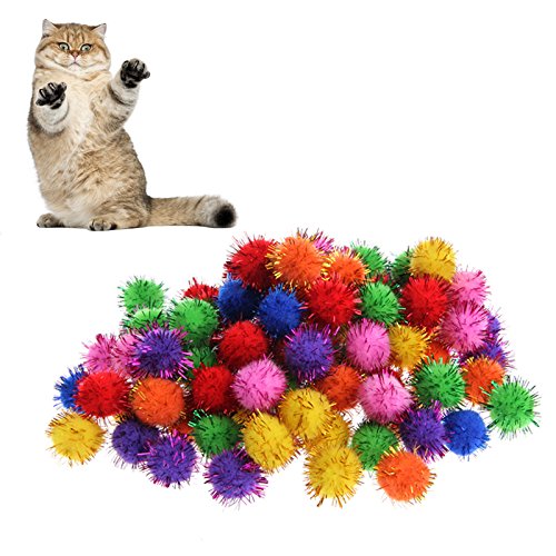 LyGuy 100 Stücke Bunte Mini Sparkly Glitter Lametta Bälle Kleine Pom Ball Für Katzenspielzeug Pompoms Balls Katzenspielzeug Regalo para Niños Farben Mischen von LyGuy