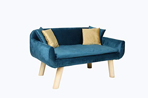 Lycce Retro-Tiersofa Velvet für Hunde und Katzen mit Kissen Schlafplatz für Hunde und Katzen Petrol Größe 1 von Lycce