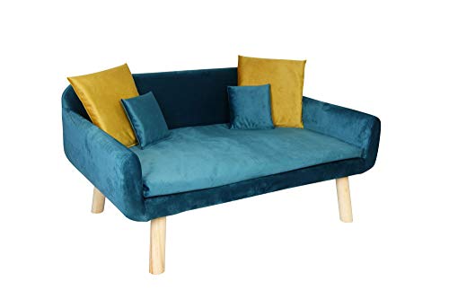 Lycce Retro-Tiersofa Velvet für Hunde und Katzen mit Kissen Schlafplatz für Hunde und Katzen Petrol Größe 2 von Lycce