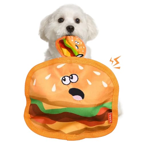 Lykani Crinkle Hundespielzeug mit Quietscher, Kauspielzeug für kleine mittelgroße Hunde, langlebig und interaktiv (Hamburger) von Lykani