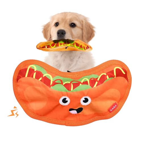 Lykani Crinkle Hundespielzeug mit Quietscher, Kauspielzeug für kleine mittelgroße Hunde, langlebig und interaktiv (Hot Dog) von Lykani