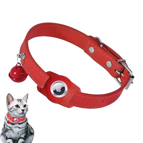 Lyneun Airtag Katzenhalsband, Katzenhalsband mit Glocke, Einstellbar Halsband Katze, Sicherheitshalsband Katze Kompatibel mit Apple Airtag, Wasserdicht Kitten Halsbänder für Katze, Hund (Rot) von Lyneun