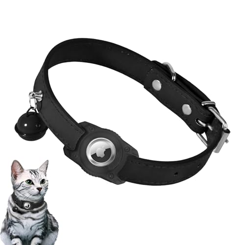 Lyneun Airtag Katzenhalsband, Katzenhalsband mit Glocke, Einstellbar Halsband Katze, Sicherheitshalsband Katze Kompatibel mit Apple Airtag, Wasserdicht Kitten Halsbänder für Katze, Hund (Schwarz) von Lyneun