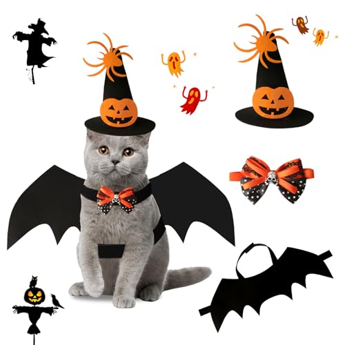 Lyneun Halloween Haustier Kostüm, Fledermausflügel Hund mit Hut Schleife, Einstellbar Katze Fledermaus Kostüm, Haustiere Cosplay Kostüm, Hunde Halloween Kostüm, Halloween Costume für Katzen Hunde (S) von Lyneun