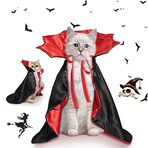 Lyneun Haustiere Vampir Kostüm, Halloween Haustier Kostüm, Halloween Katze Hund Kostüm Set, Haustiere Cosplay-Kostüm, Halloween Pet Costume, Haustiere Katze Umhang Hut, Halloween Hund Kostüm von Lyneun