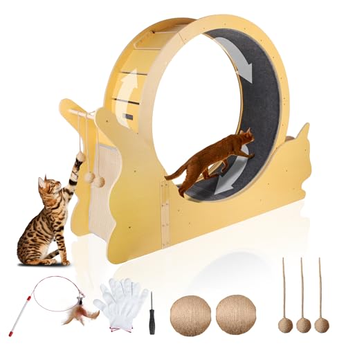 Katzenrad, Katzen-Trainingsrad für Indoor-Katzen, 89,9 cm Katzenrad Trainingsgerät mit Kratzbaum Katzen-Teaser, Katzenlaufband Katzenlaufrad für Fitness Gewichtsverlust von Lynndia