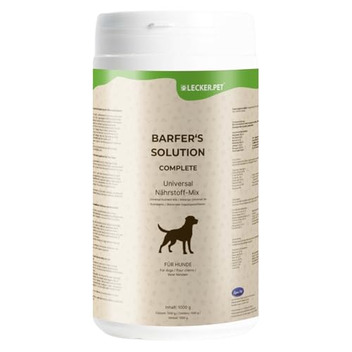 Lecker.Pet® 1 kg Barfer's Solution Complete Universal Nährstoff Mix Pulver für Hunde | Ergänzung für Hundefutter | Ausgewogene Barf Ernährung | Mit Bierhefe & Algentalk | Mineralstoffe & Vitamine von Lyra Pet