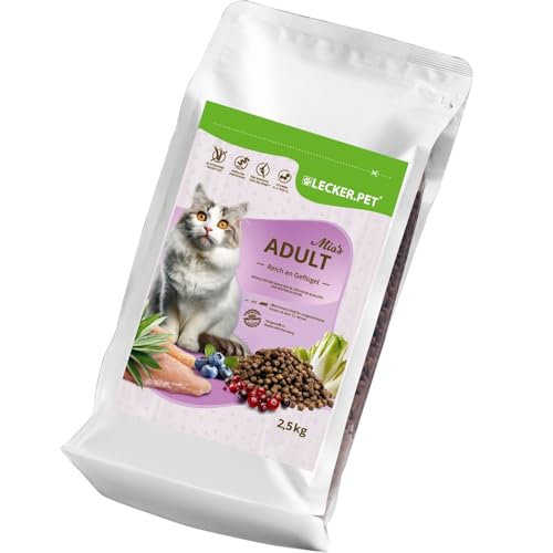 Lecker.Pet® | 10 kg Mia's Adult Herzhaftes Geflügel Katzen Trockenfutter Vollnahrung | Glutenfreies Katzenfutter | Trockenvollnahrung für Erwachsene Katzen | Nährstoffreiche Proteinquelle von Lyra Pet