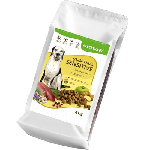 Lecker.Pet® | 12 kg Paula's Adult Sensitive Ente & Kartoffel Hunde Trockenfutter Vollnahrung | Getreidefreie Trockenvollnahrung | Alleinfutter für Erwachsene Hunde | Nährstoffreiche Proteinquelle von Lyra Pet