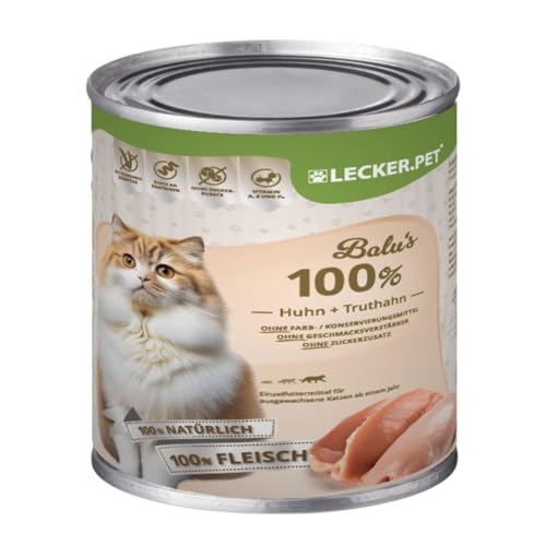 Lecker.Pet® | 12 x 400 g Balu's 100% Huhn und Truthahn Katzen Nassfutter | Hochwertiges Katzenfutter aus Huhn | Getreidefrei & ohne Zuckerzusatz | Natürlich & ohne Zusatzstoffe | Reich an Proteinen von Lyra Pet