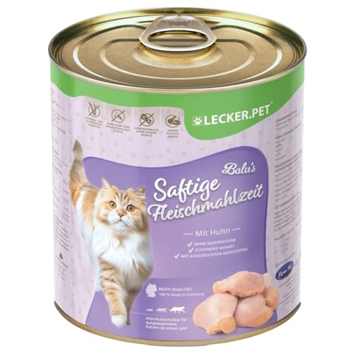 Lecker.Pet® | 12 x 400 g Balu's Saftige Fleischmahlzeit mit Huhn Katzen Nassfutter | Hochwertiges Katzenfutter | Getreidefreie Vollnahrung ohne Zuckerzusatz | Reich an Proteinen & Mineralien von Lyra Pet