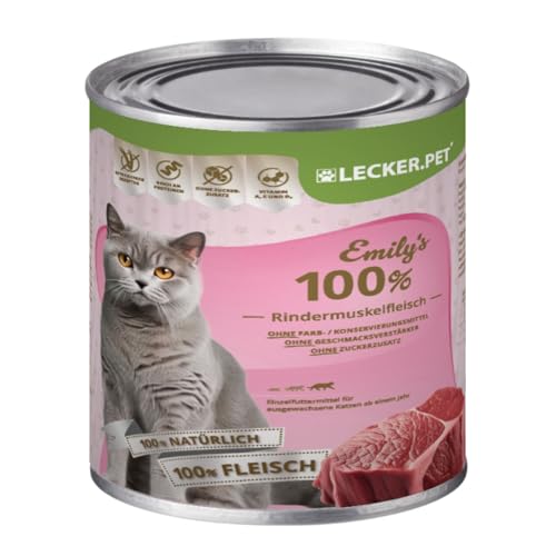 Lecker.Pet® | 12 x 400 g Emily's 100% Rindermuskelfleisch Katzen Nassfutter | Hochwertiges Katzenfutter aus Rind | Glutenfrei & ohne Zuckerzusatz | Natürlich & ohne Zusatzstoffe | Reich an Proteinen von Lyra Pet